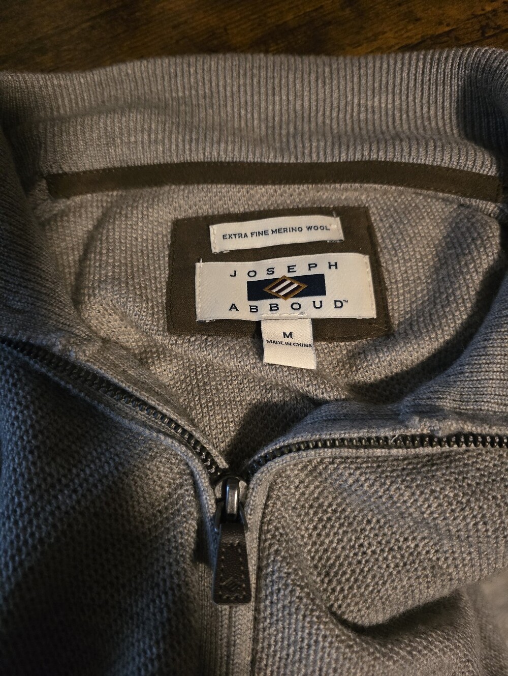 Joseph Abboud 100% Extra Fine Merino Wool Full Zip Sweater Gray Size M - Picture 4 of 8